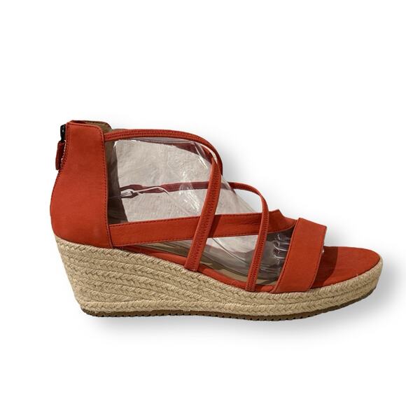 Eileen Fisher Wanda Espadrille Sandals Size 11 Wedge Strappy Leather Orange Tan - Picture 2 of 7